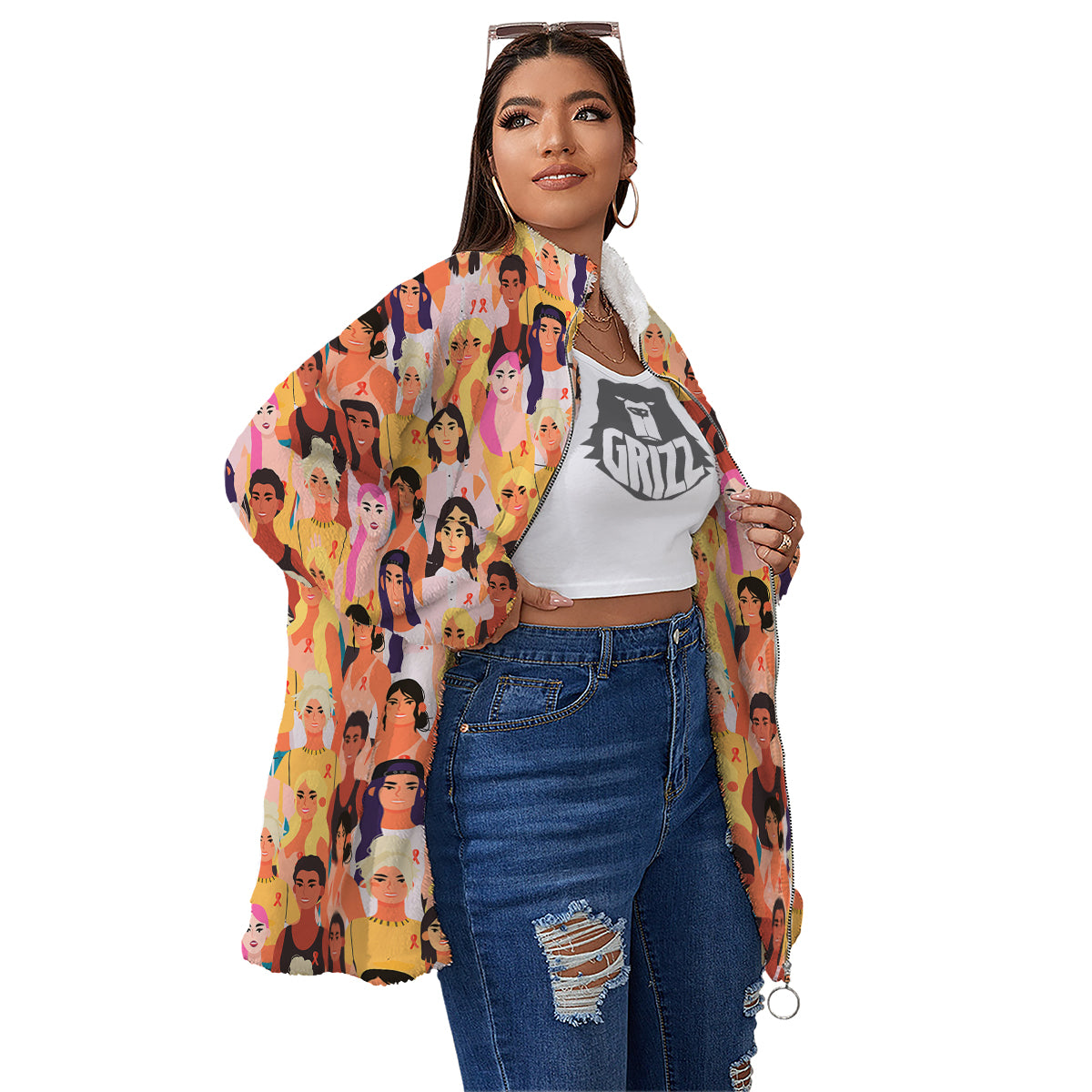 Breast Cancer Be Strong Print Pattern Women's Sherpa Jacket-grizzshop