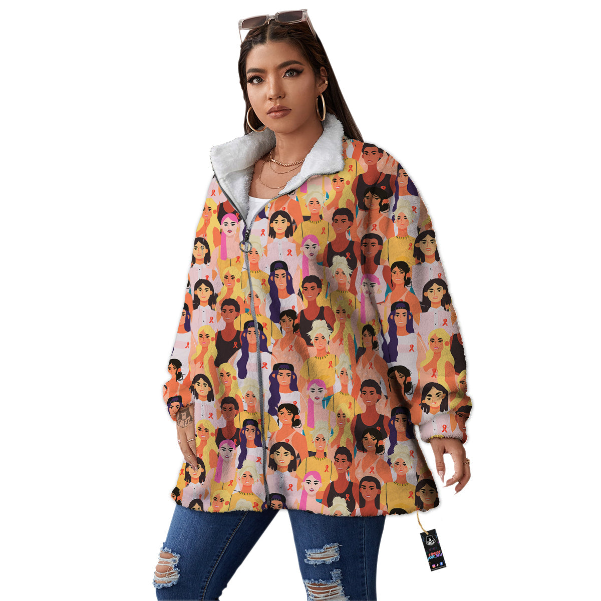 Breast Cancer Be Strong Print Pattern Women's Sherpa Jacket-grizzshop