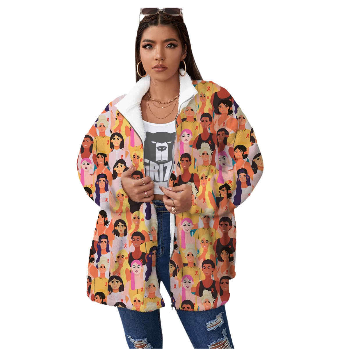 Breast Cancer Be Strong Print Pattern Women's Sherpa Jacket-grizzshop
