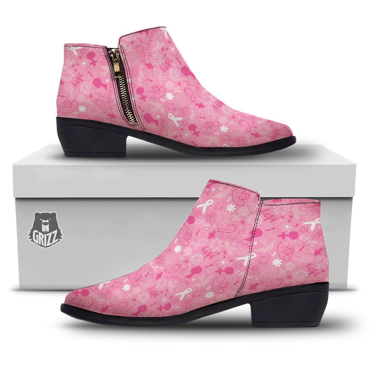 Breast Cancer Cute Pink Print Pattern Cute Ankle Boots-grizzshop