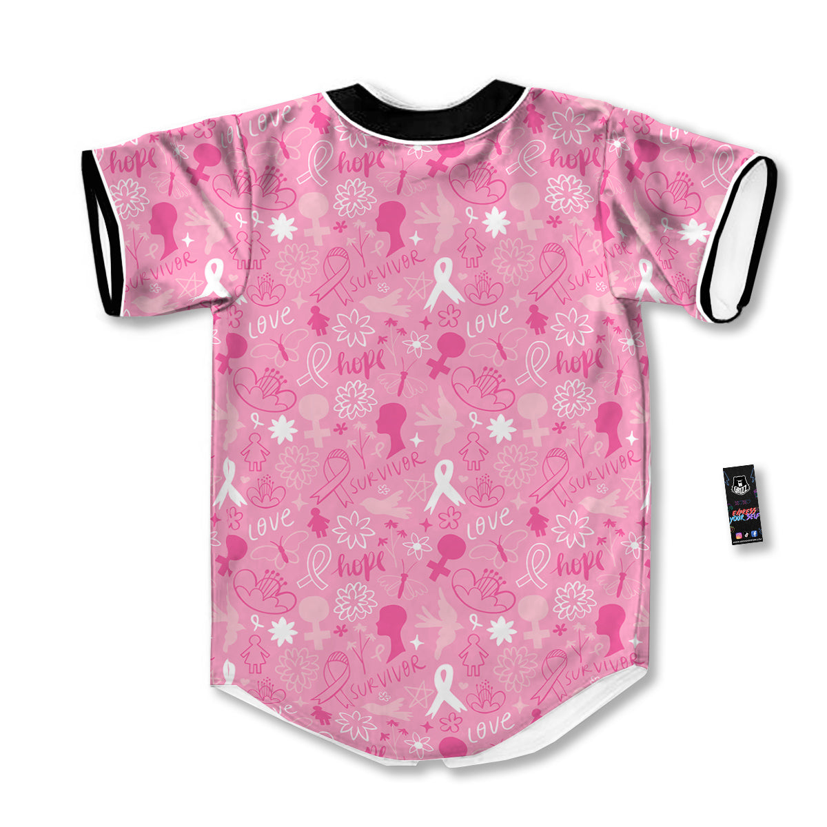 Breast Cancer Cute Pink Print Pattern Cute Baseball Jersey-grizzshop