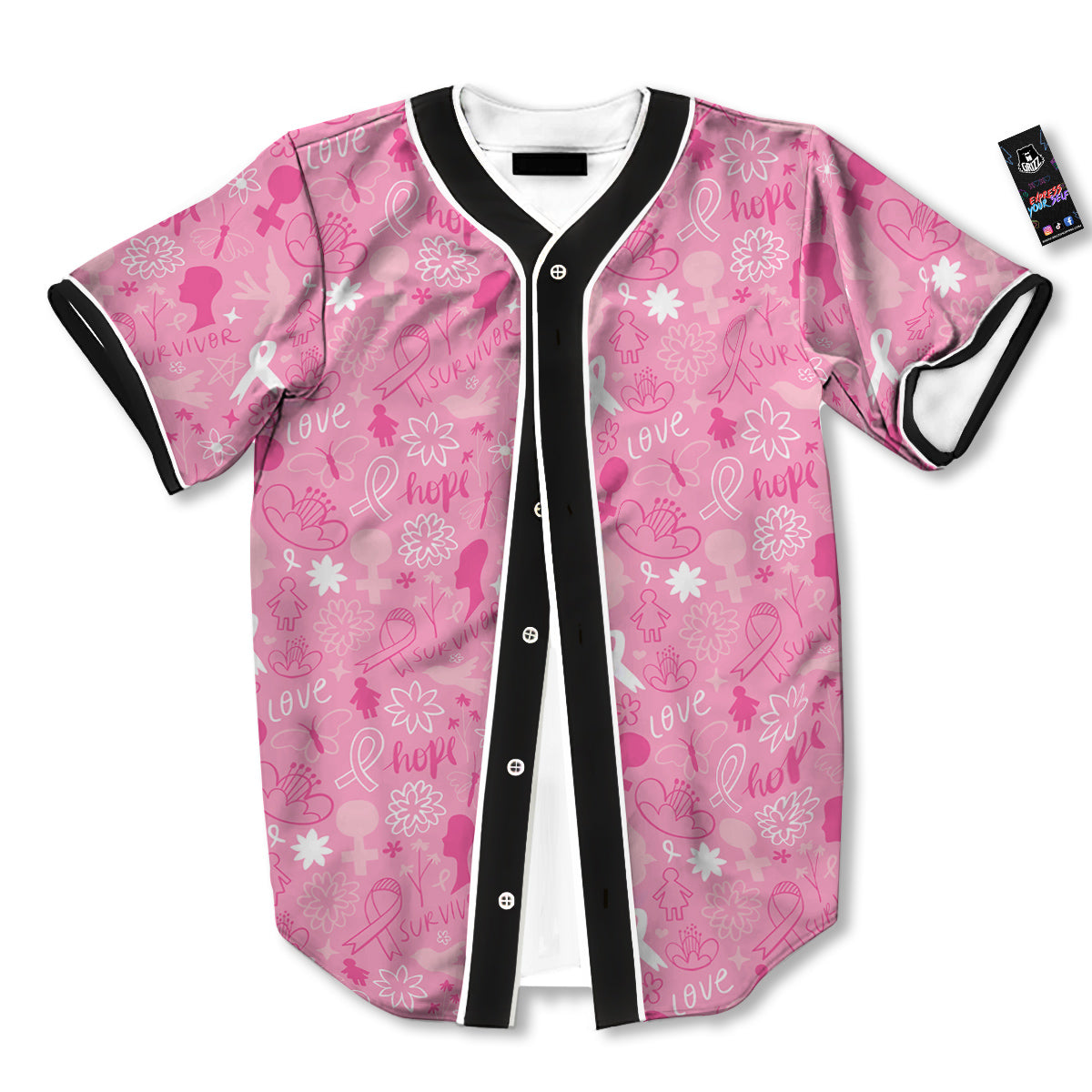 Breast Cancer Cute Pink Print Pattern Cute Baseball Jersey-grizzshop
