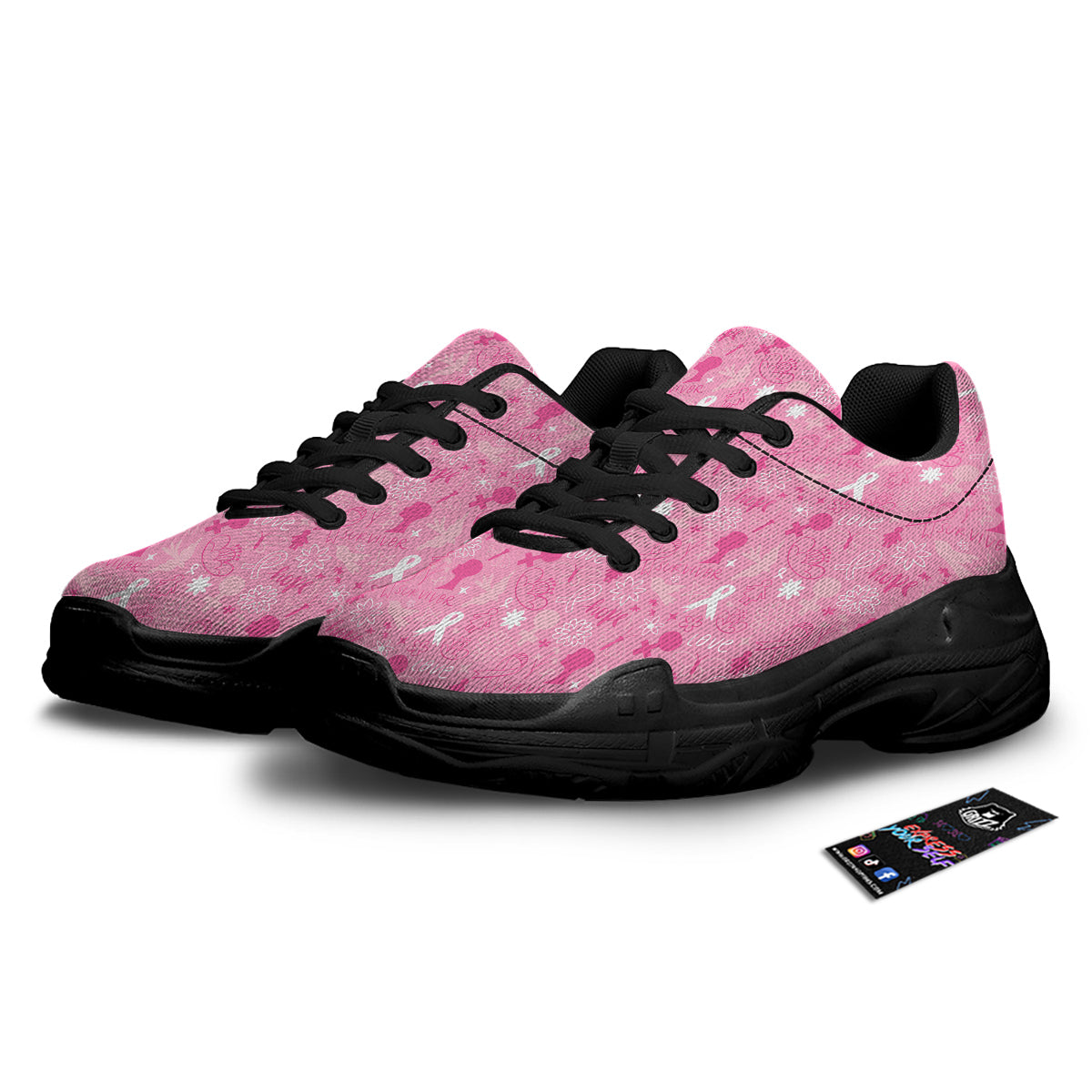 Breast Cancer Cute Pink Print Pattern Cute Black Chunky Shoes-grizzshop