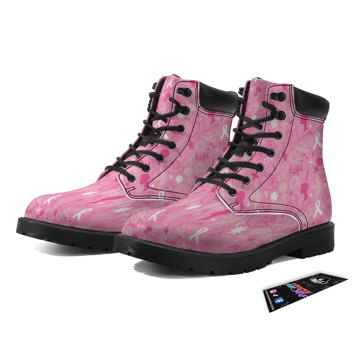 Breast Cancer Cute Pink Print Pattern Cute Boots-grizzshop