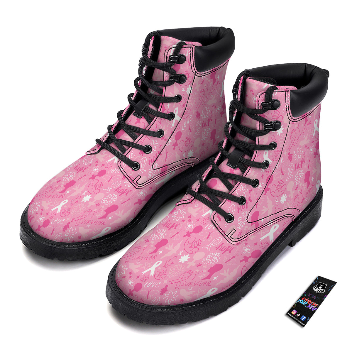 Breast Cancer Cute Pink Print Pattern Cute Boots-grizzshop