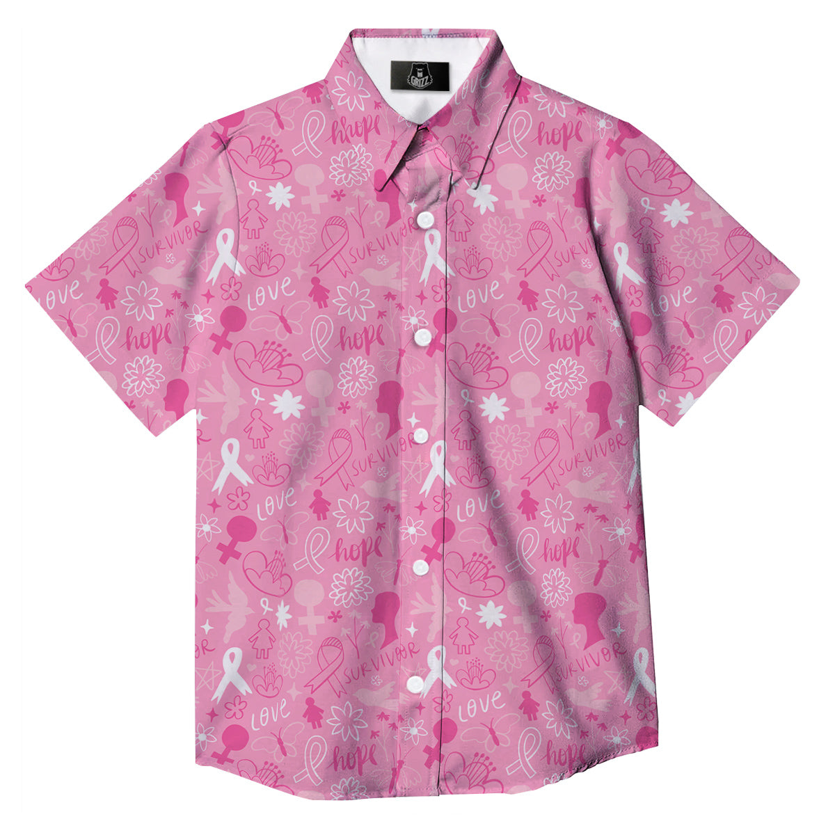 Breast Cancer Cute Pink Print Pattern Cute Button Up Shirt-grizzshop