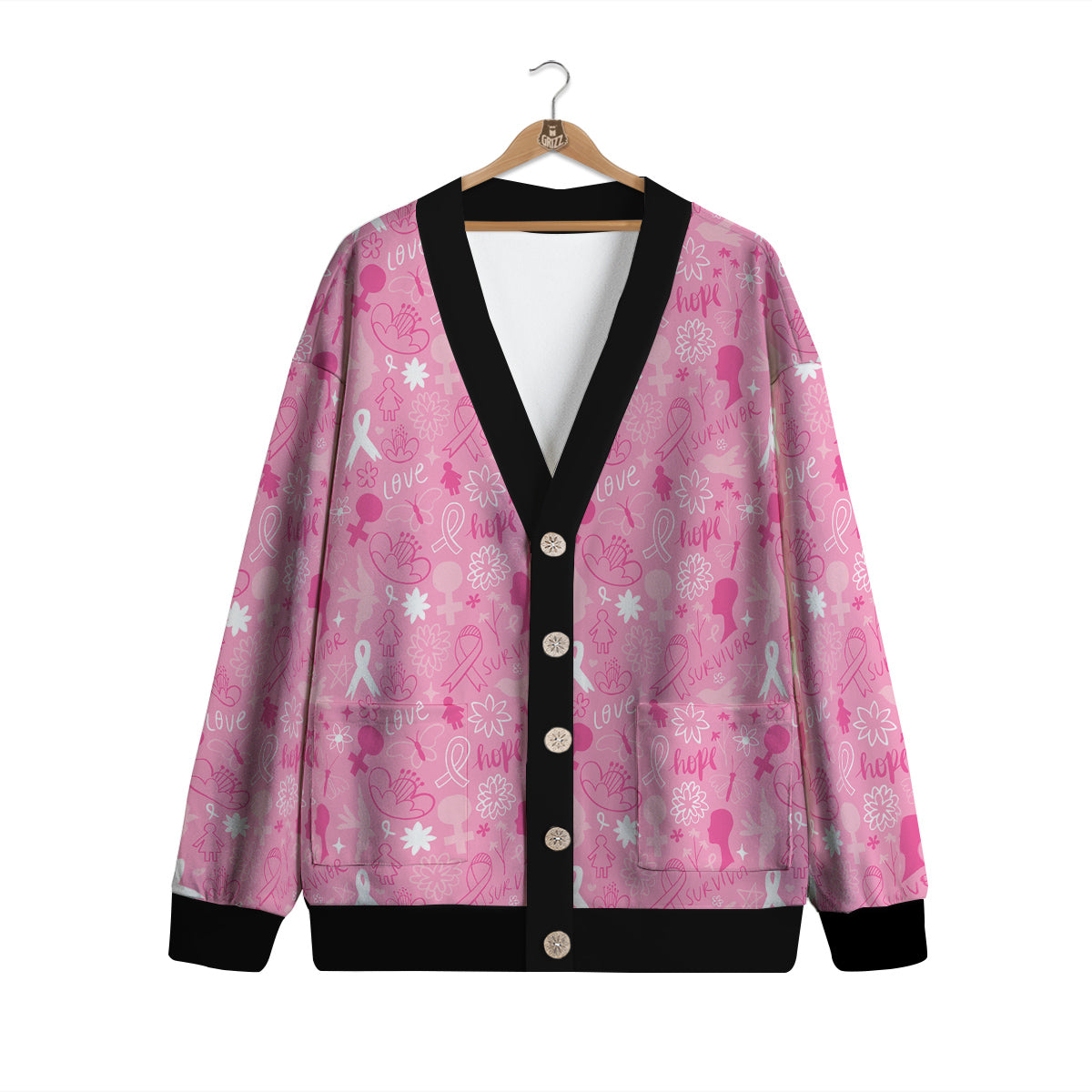 Breast Cancer Cute Pink Print Pattern Cute Cardigan-grizzshop