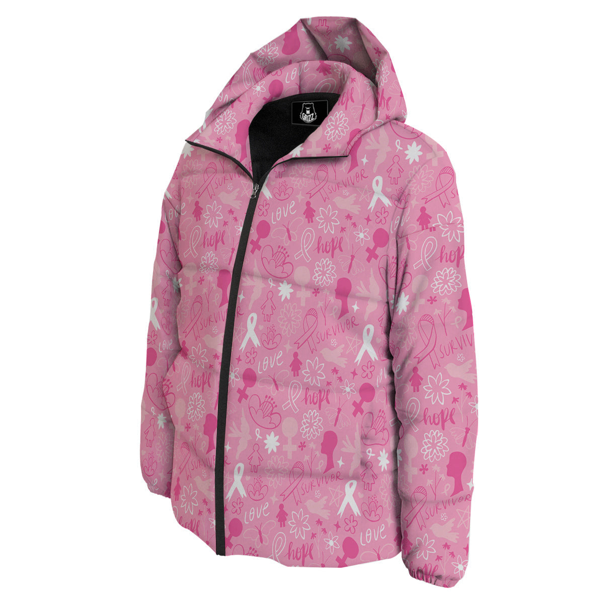 Breast Cancer Cute Pink Print Pattern Cute Down Jacket-grizzshop
