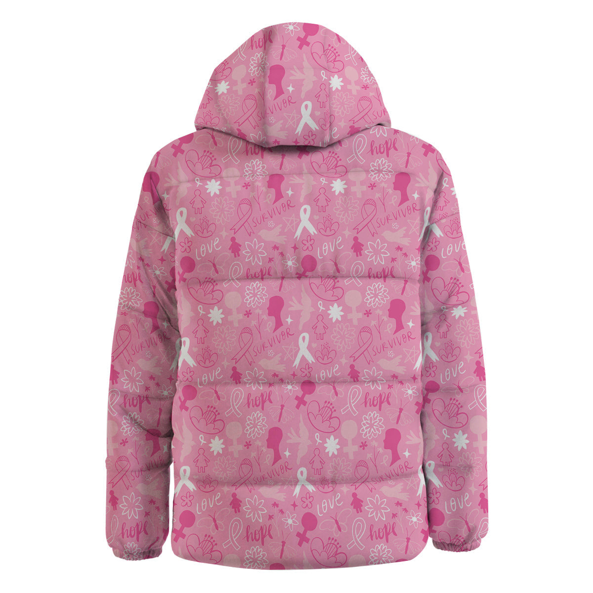Breast Cancer Cute Pink Print Pattern Cute Down Jacket-grizzshop