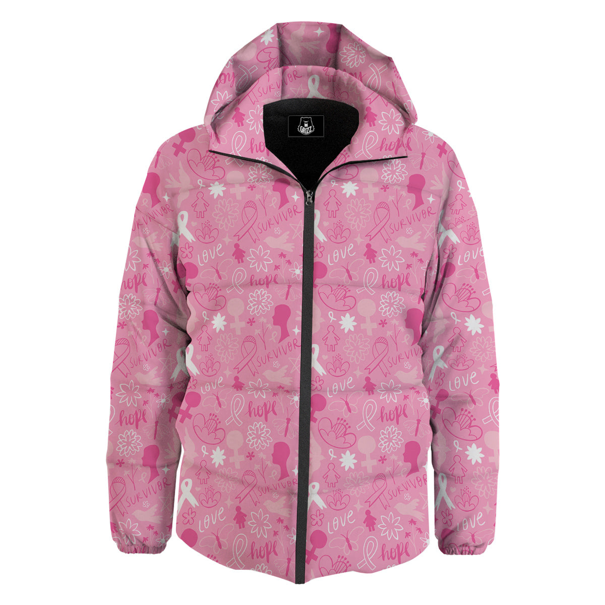 Breast Cancer Cute Pink Print Pattern Cute Down Jacket-grizzshop