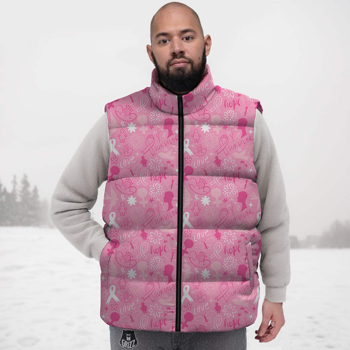 Breast Cancer Cute Pink Print Pattern Cute Down Vest
