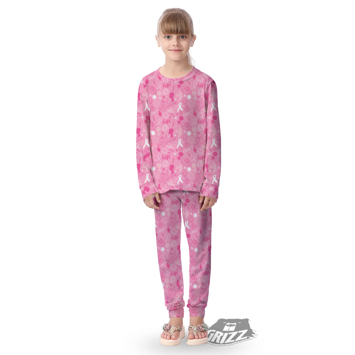 Breast Cancer Cute Pink Print Pattern Cute Kid's Pajamas-grizzshop