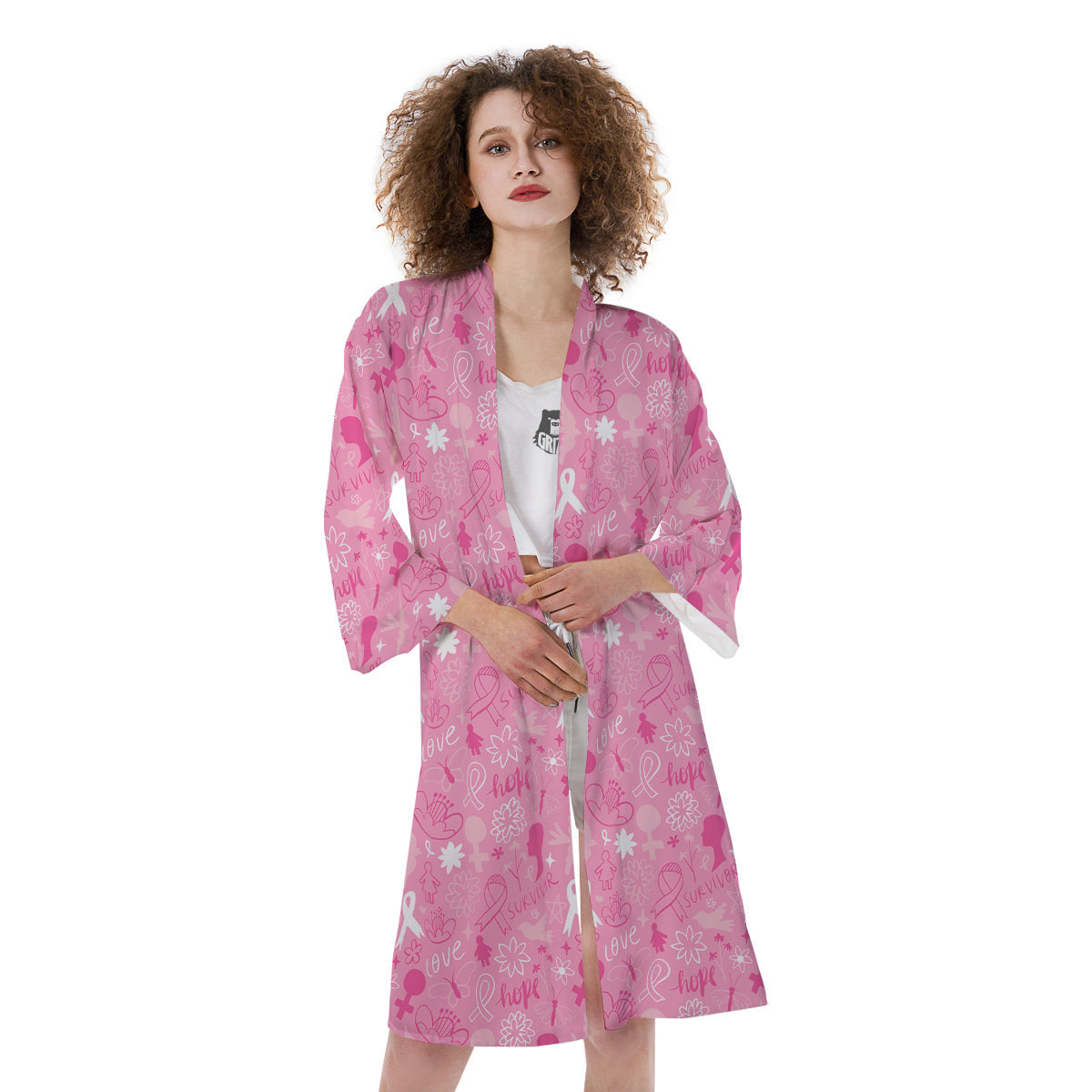 Breast Cancer Cute Pink Print Pattern Cute Kimono-grizzshop