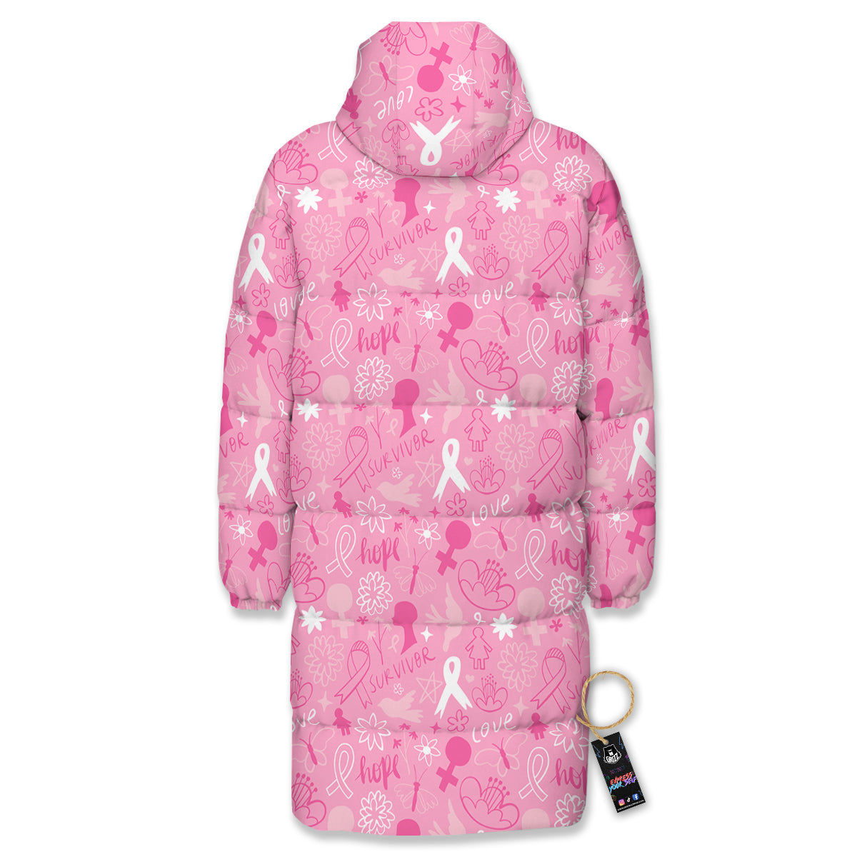 Breast Cancer Cute Pink Print Pattern Cute Long Down Jacket-grizzshop