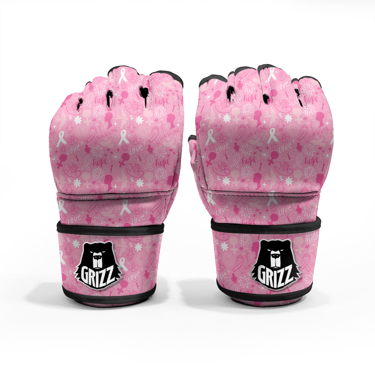 Breast Cancer Cute Pink Print Pattern Cute MMA Gloves-grizzshop