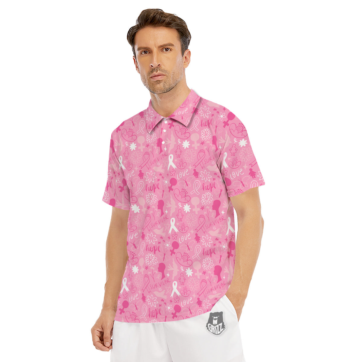 Breast Cancer Cute Pink Print Pattern Cute Men's Golf Shirts-grizzshop