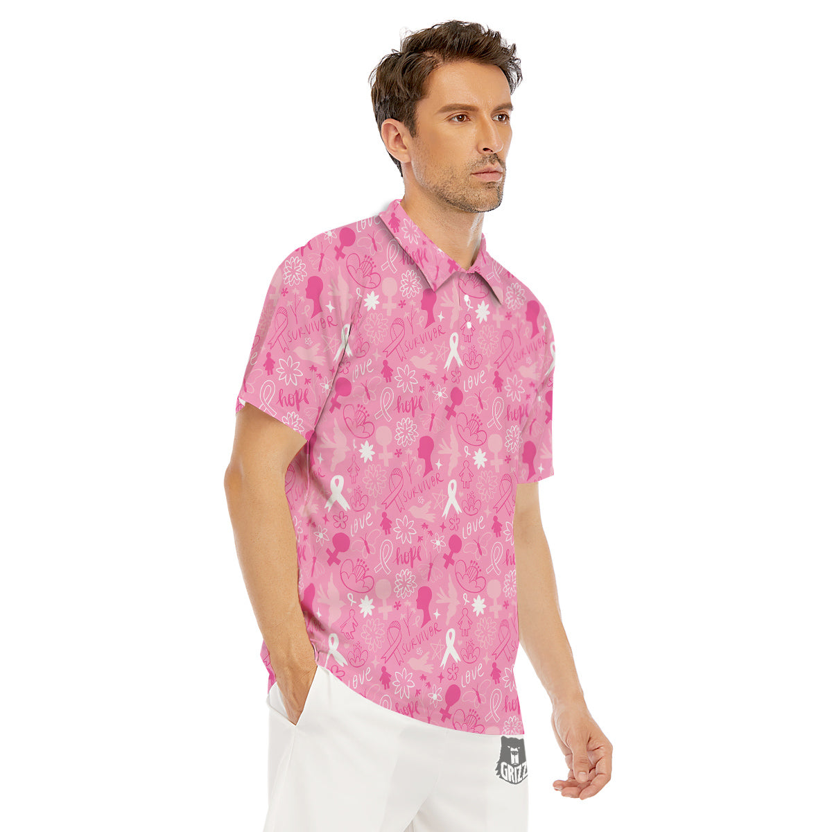 Breast Cancer Cute Pink Print Pattern Cute Men's Golf Shirts-grizzshop