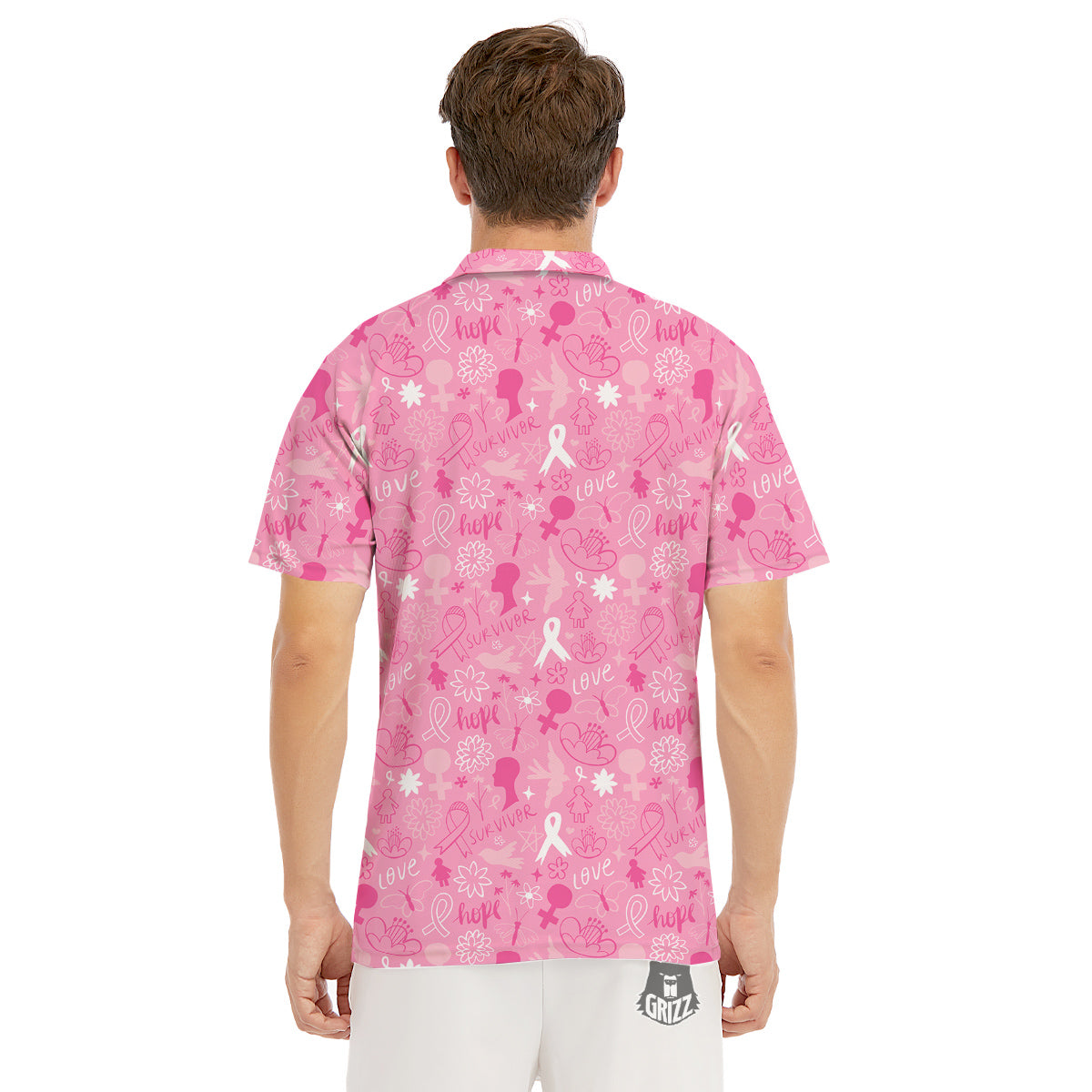 Breast Cancer Cute Pink Print Pattern Cute Men's Golf Shirts-grizzshop