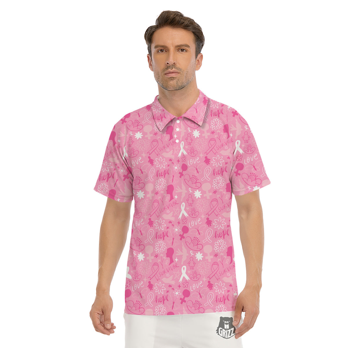 Breast Cancer Cute Pink Print Pattern Cute Men's Golf Shirts-grizzshop