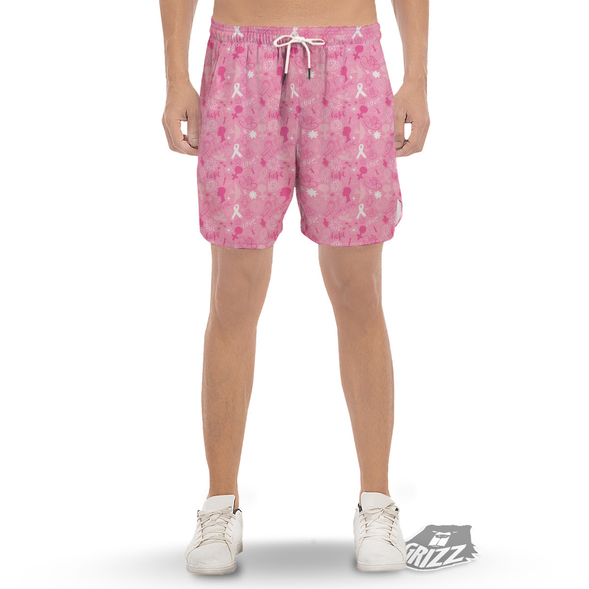 Breast Cancer Cute Pink Print Pattern Cute Men's Gym Shorts-grizzshop
