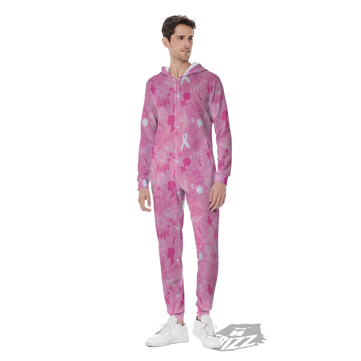 Breast Cancer Cute Pink Print Pattern Cute Men's Jumpsuit-grizzshop