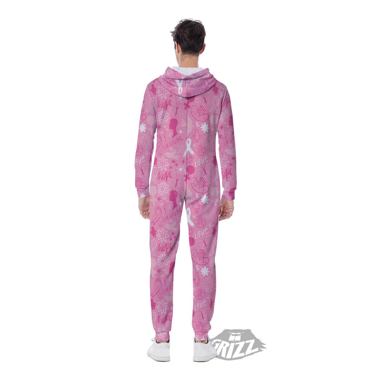 Breast Cancer Cute Pink Print Pattern Cute Men's Jumpsuit-grizzshop