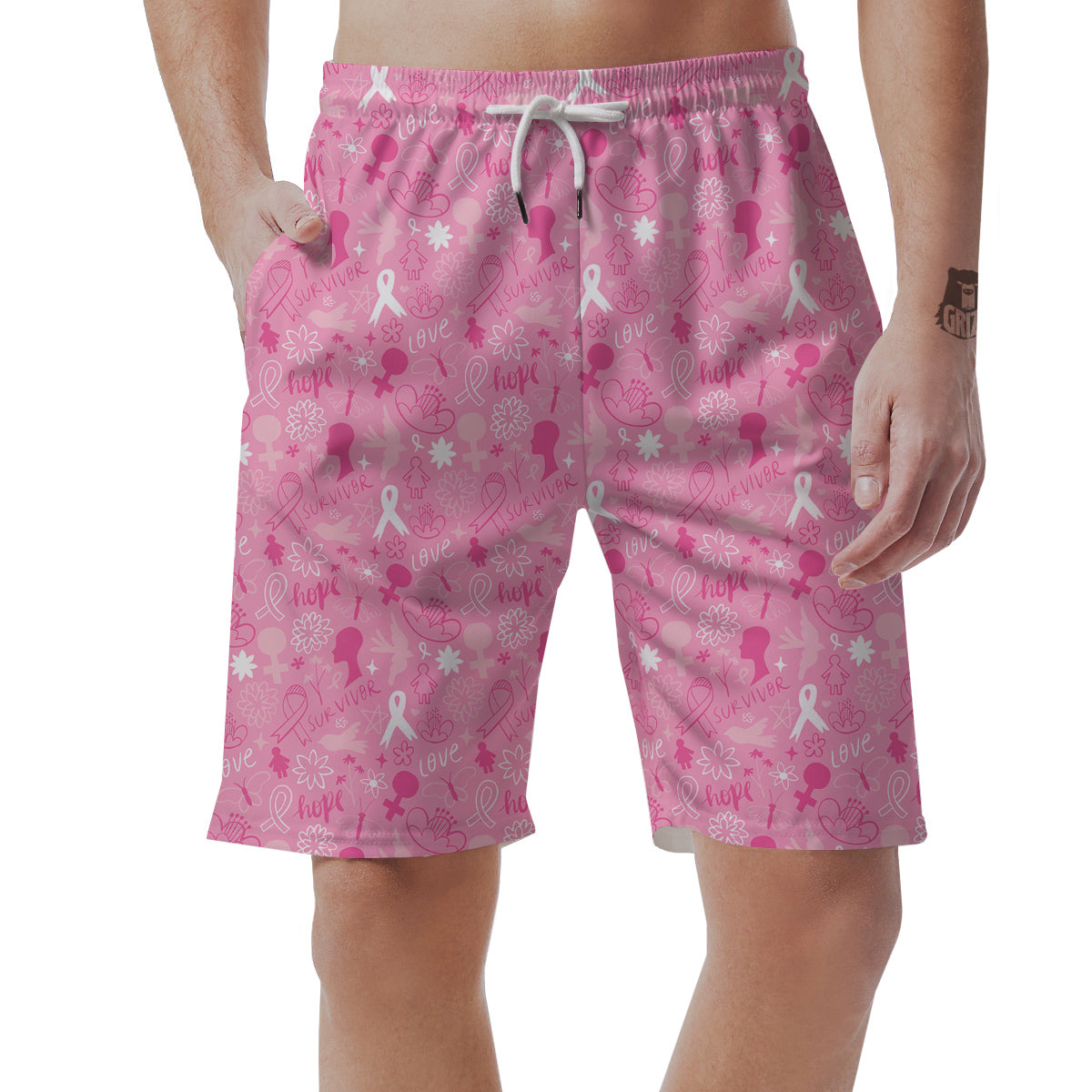 Breast Cancer Cute Pink Print Pattern Cute Men's Shorts-grizzshop
