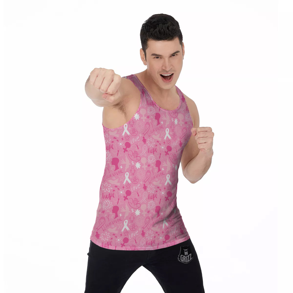 Breast Cancer Cute Pink Print Pattern Cute Men's Tank Top-grizzshop