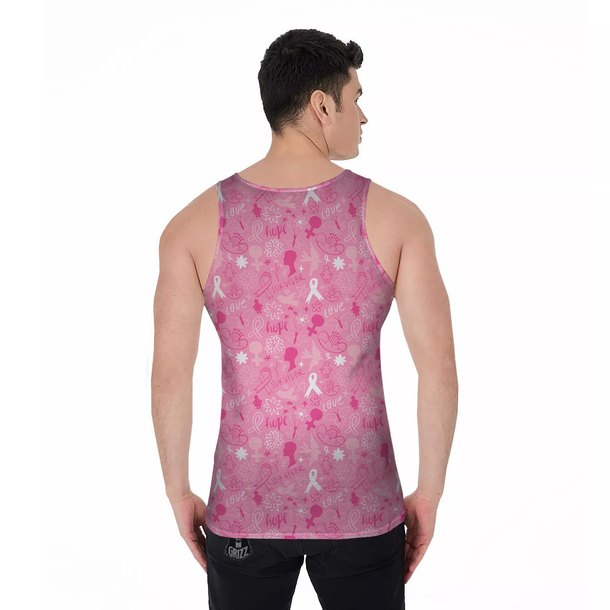 Breast Cancer Cute Pink Print Pattern Cute Men's Tank Top-grizzshop