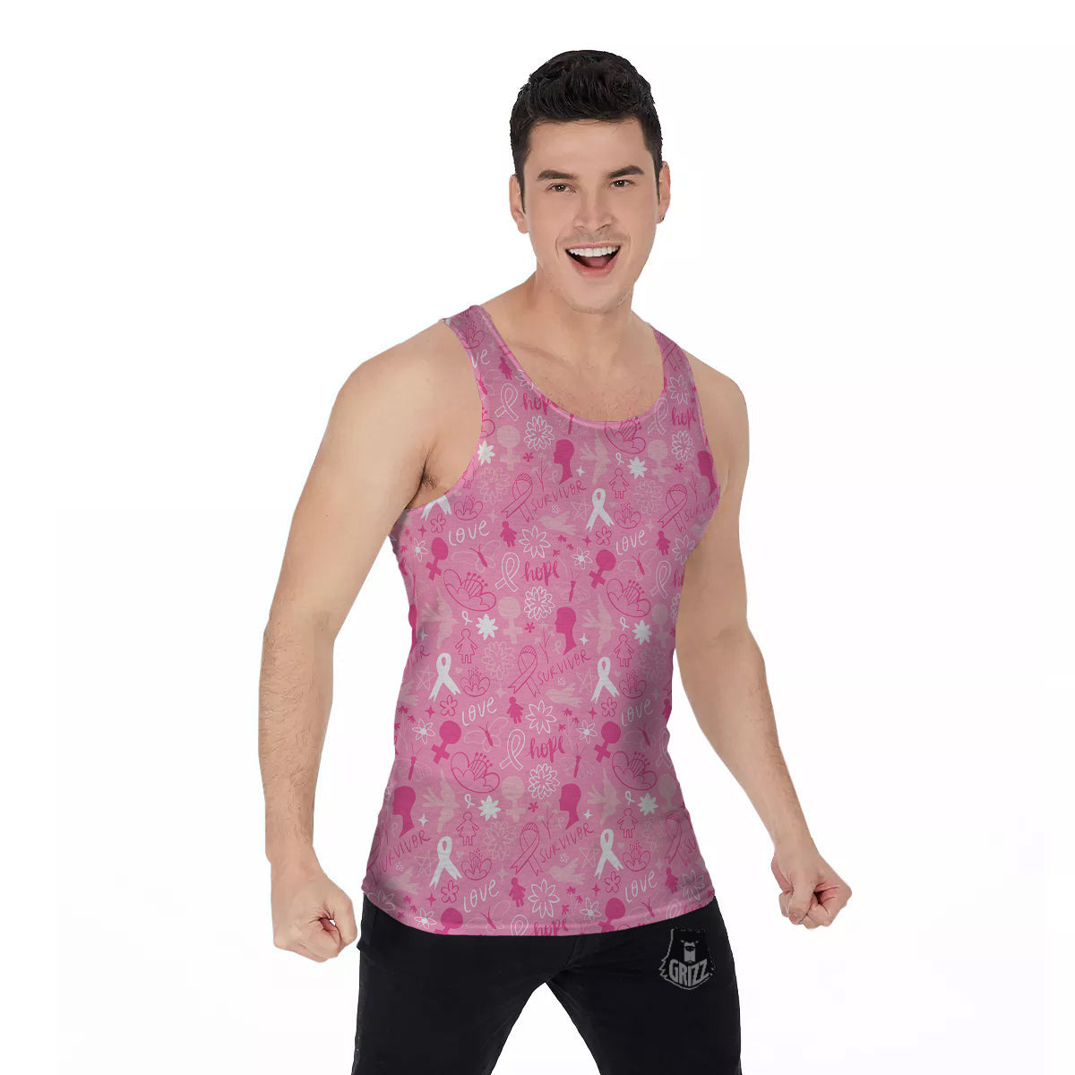 Breast Cancer Cute Pink Print Pattern Cute Men's Tank Top-grizzshop