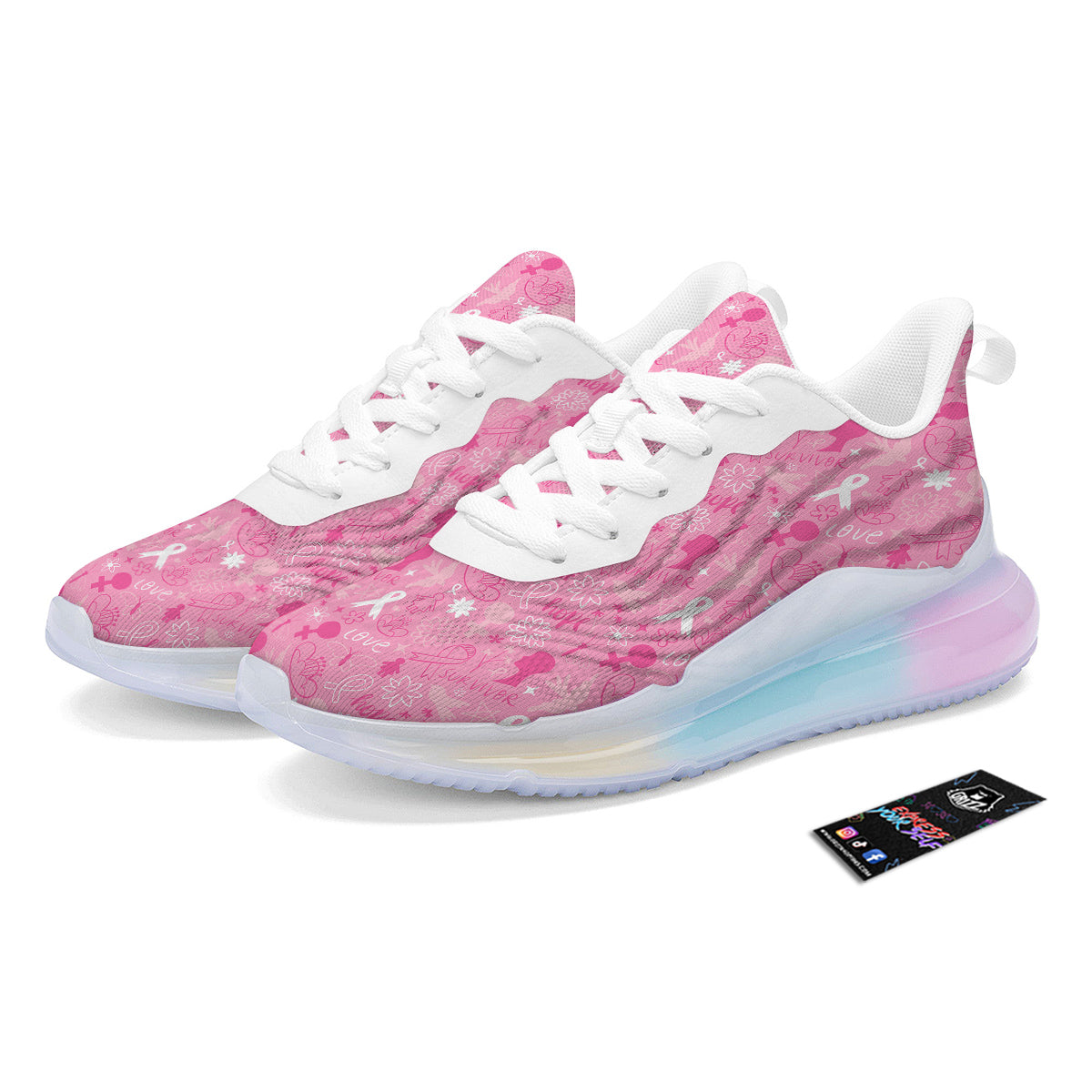 Breast Cancer Cute Pink Print Pattern Cute Running Sneakers-grizzshop