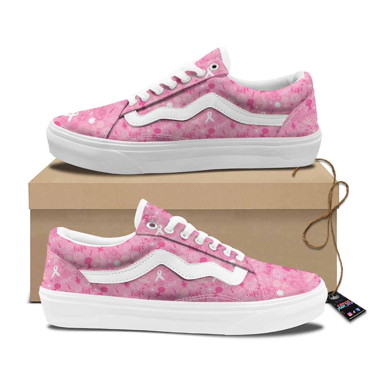 Breast Cancer Cute Pink Print Pattern Cute Skate Shoes-grizzshop