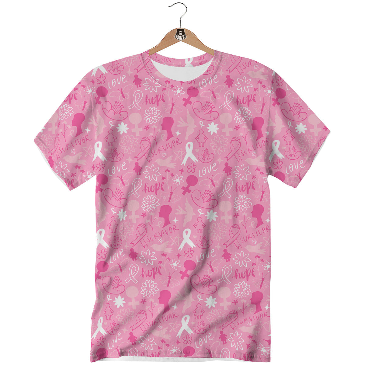 Breast Cancer Cute Pink Print Pattern Cute T-Shirt-grizzshop