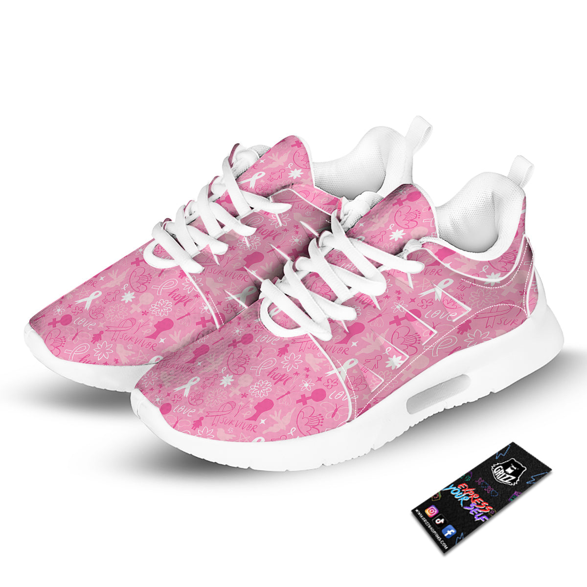 Breast Cancer Cute Pink Print Pattern Cute Tennis Shoes-grizzshop