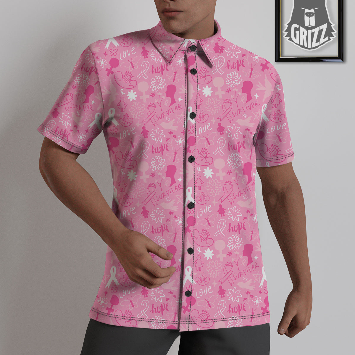 Breast Cancer Cute Pink Print Pattern Cute Untucked Shirts-grizzshop