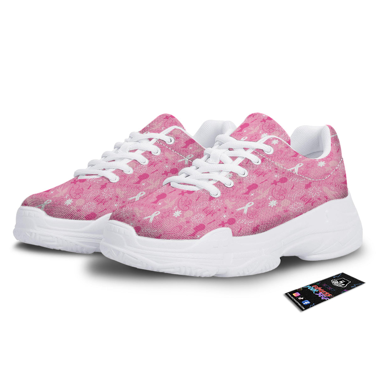 Breast Cancer Cute Pink Print Pattern Cute White Chunky Shoes-grizzshop