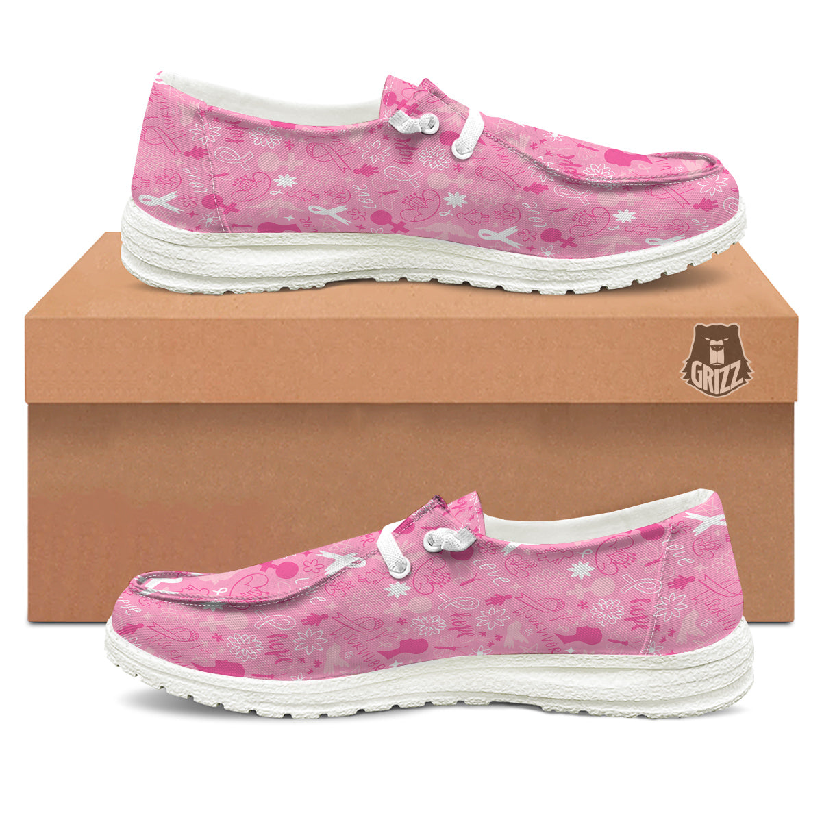 Breast Cancer Cute Pink Print Pattern Cute White Loafers-grizzshop