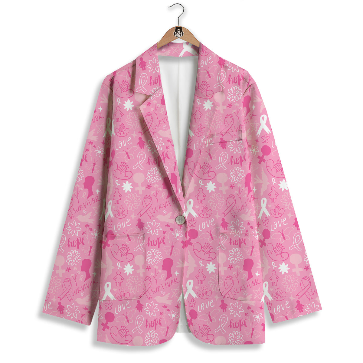 Breast Cancer Cute Pink Print Pattern Cute Women's Blazer-grizzshop