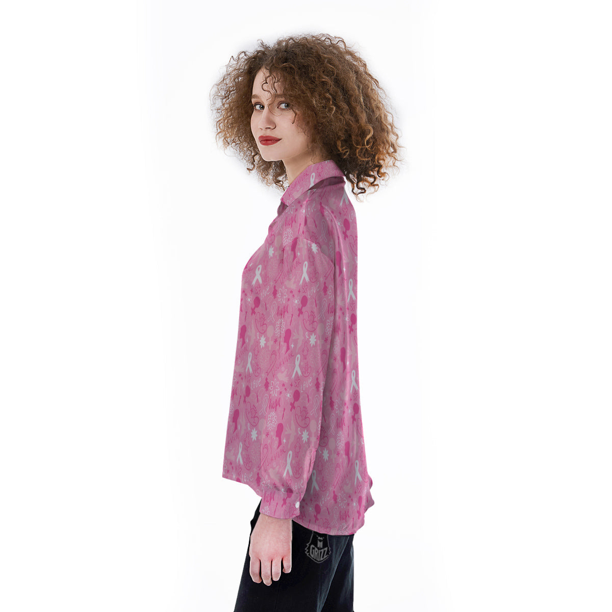 Breast Cancer Cute Pink Print Pattern Cute Women's Long Sleeve Shirts-grizzshop