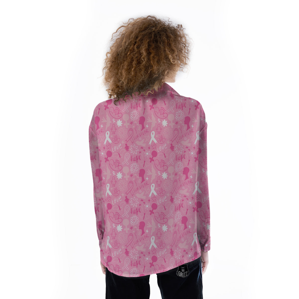 Breast Cancer Cute Pink Print Pattern Cute Women's Long Sleeve Shirts-grizzshop