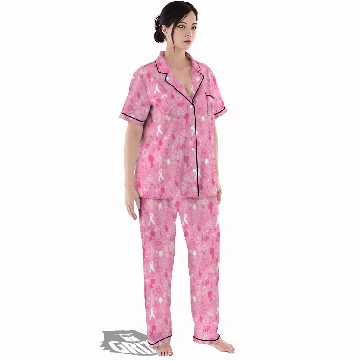 Breast Cancer Cute Pink Print Pattern Cute Women's Pajamas Set-grizzshop