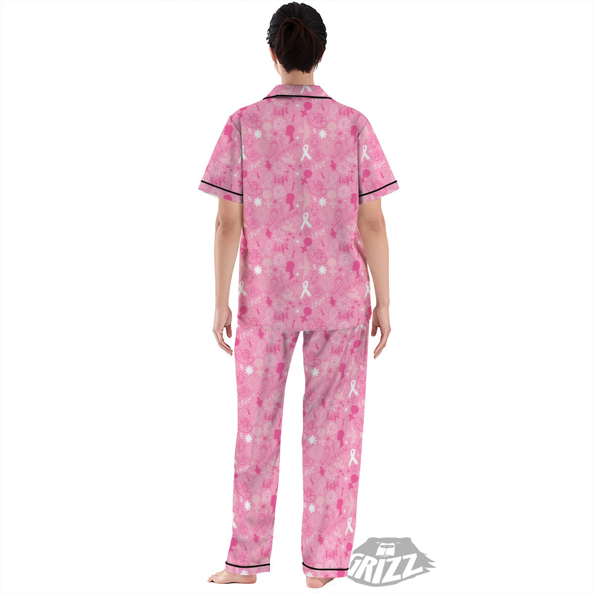 Breast Cancer Cute Pink Print Pattern Cute Women's Pajamas Set-grizzshop