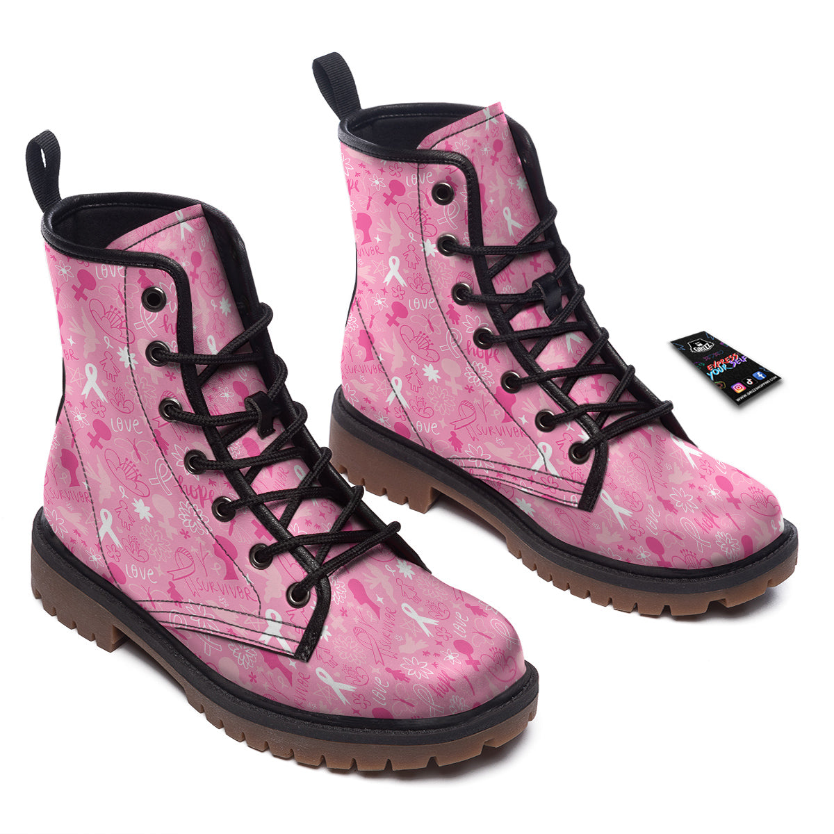 Breast Cancer Cute Pink Print Pattern Cute Work Boots-grizzshop