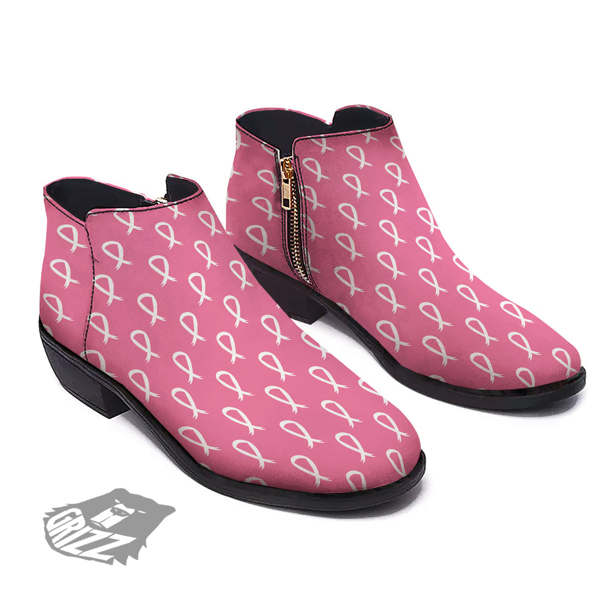 Breast Cancer Pink And White Print Pattern Ankle Boots-grizzshop