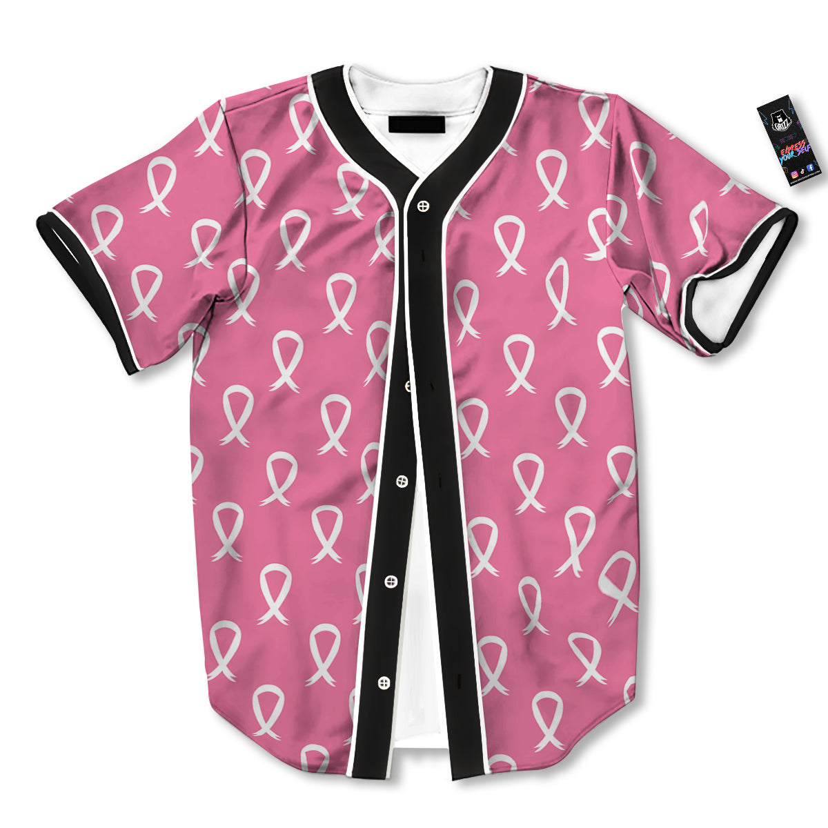 Breast Cancer Pink And White Print Pattern Baseball Jersey-grizzshop