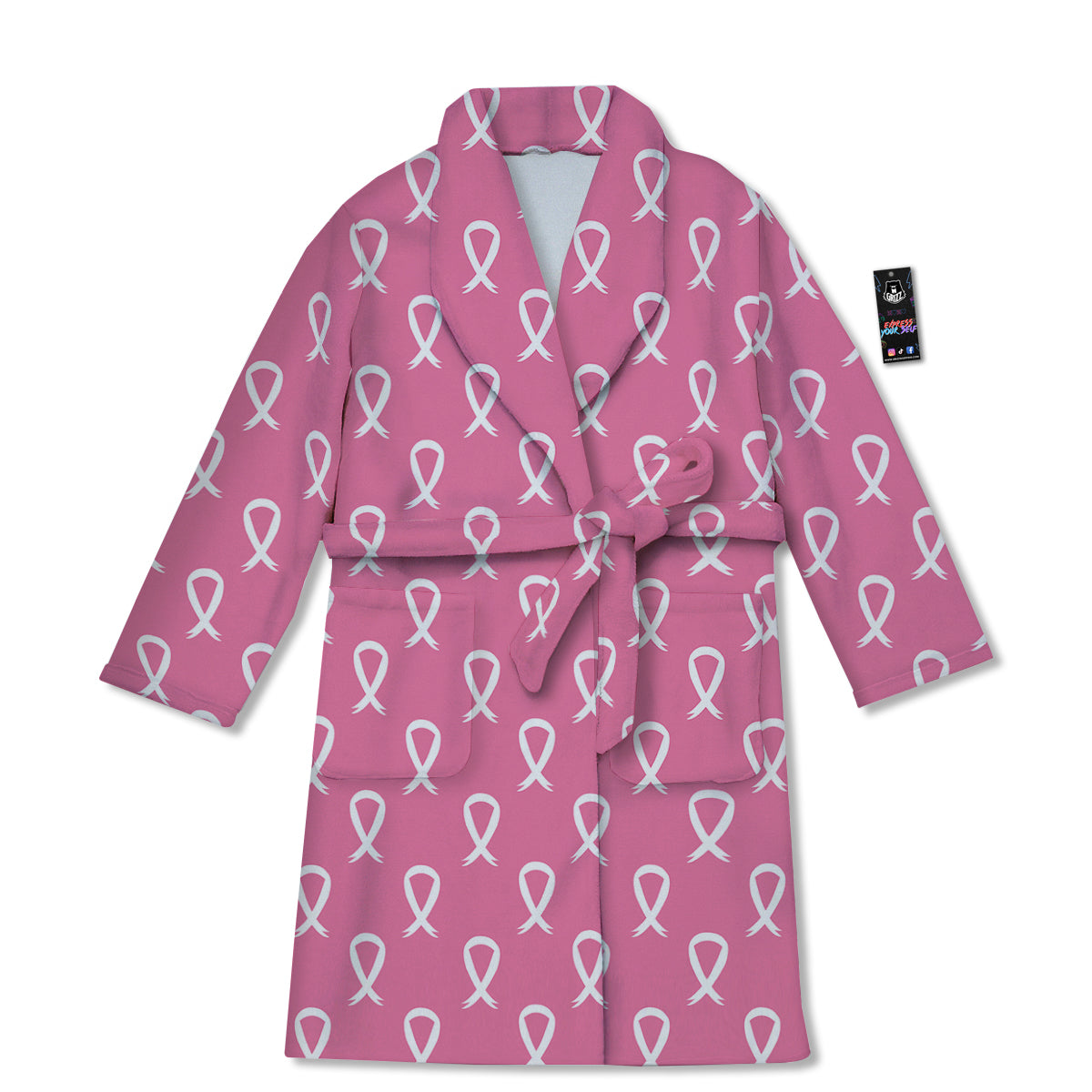 Breast Cancer Pink And White Print Pattern Bathrobe-grizzshop
