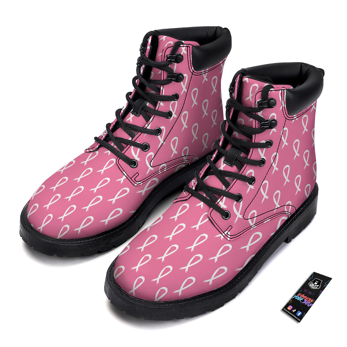 Breast Cancer Pink And White Print Pattern Boots-grizzshop