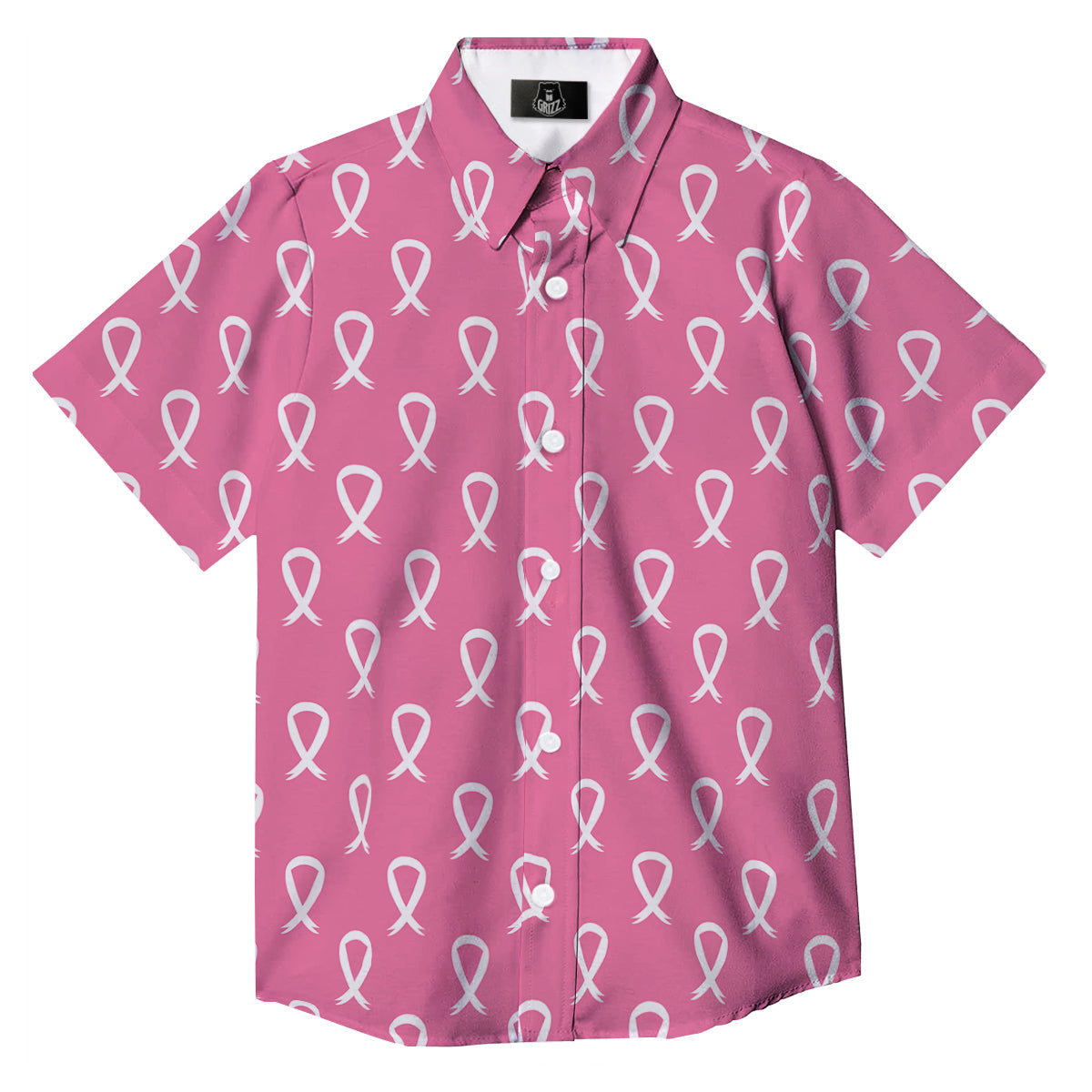 Breast Cancer Pink And White Print Pattern Button Up Shirt-grizzshop