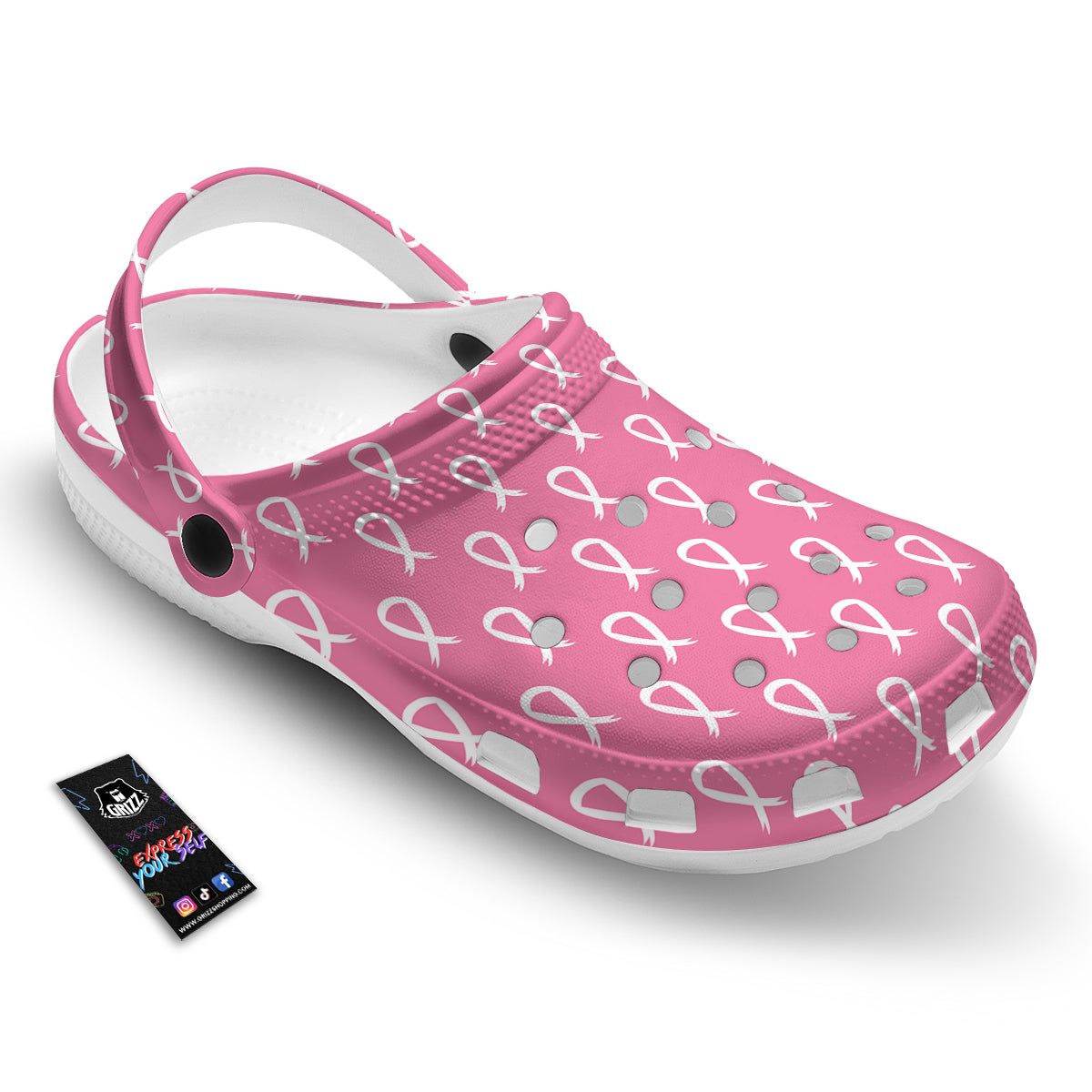 Breast Cancer Pink And White Print Pattern Clog-grizzshop