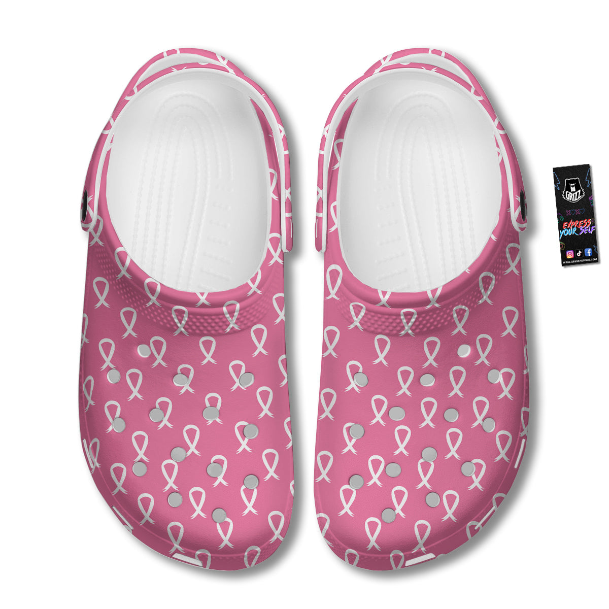 Breast Cancer Pink And White Print Pattern Clog-grizzshop